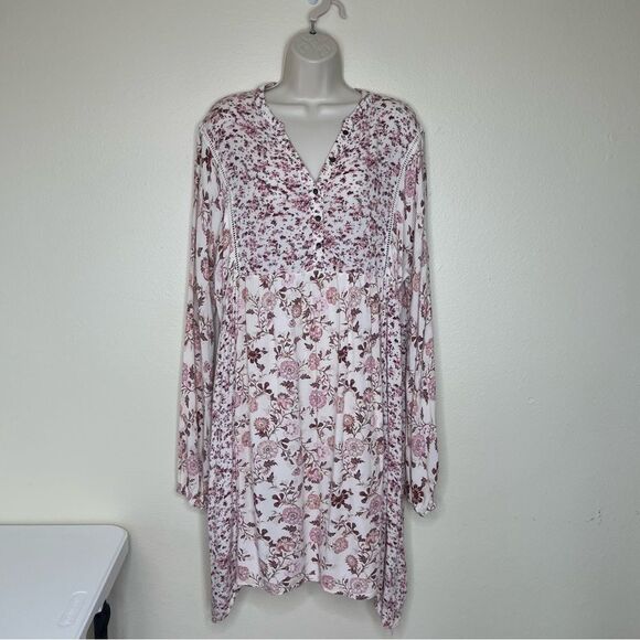 Knox Rose Floral Ditsy Print Boho Dusty Rose Popover Shift Dress Women Large - Picture 11 of 11